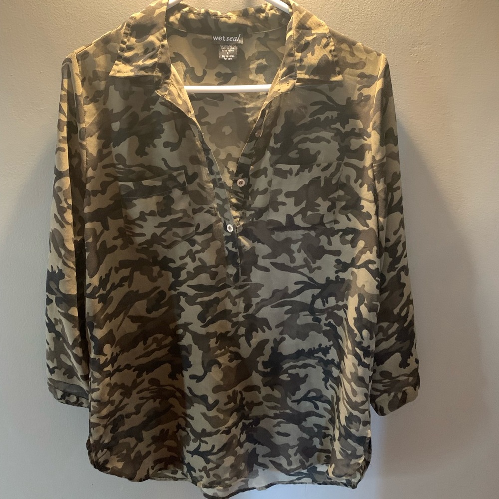 Wet Seal Sheer Blouse Camo Size Large 3/$20